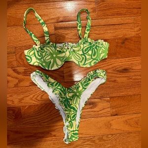 Cimi bikini set green/yellow cheeky/thong bikini size medium - NWT